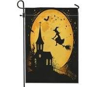 generic Bandiere verticali da giardino con sagoma di Halloween, 30,5 x 45,7 cm, double face, per esterni, scopa da strega, piccole bandiere per casa in lino, bandiere horror spaventose per la casa