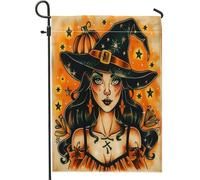 generic Bandiere verticali da giardino con strega di Halloween, 30,5 x 45,7 cm, double face, estetiche retrò, streghe, piccole bandiere per la casa, in lino, per casa, portico, prato, bandiera anime