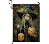 generic Bandiere verticali da giardino in stile vittoriano di Halloween, 30,5 x 45,7 cm, double-face, per esterni, con zucca horror, piccole bandiere per la casa in lino, bandiere retrò da strega per
