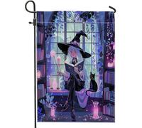 generic Bandiere verticali da giardino per Halloween Anime Witch Front Yard Backyard 30,5 x 45,7 cm double face per esterno, arte ad acquerello strega piccole bandiere per la casa in lino, bandiere