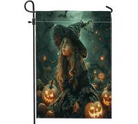 generic Bandiere verticali da giardino per Halloween Anime Witch Front Yard Backyard 30,5 x 45,7 cm double face per esterno, Horror Pumpkin Witchy Piccole bandiere per casa in lino, divertenti