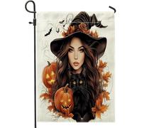 generic Bandiere verticali da giardino per Halloween Anime Witch Front Yard Backyard 30,5 x 45,7 cm double face per esterno, zucche spaventose gatto piccole bandiere per casa in lino, bandiere per la
