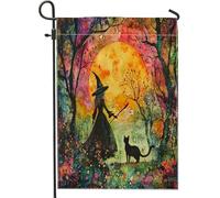 generic Bandiere verticali da giardino per Halloween Anime Witch Front Yard Backyard 30 x 45 cm double face per esterno, colorate Forset Witch Piccole bandiere per la casa, divertenti bandiere retrò