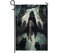 generic Bandiere verticali da giardino per Halloween Dark Witch Front Yard Backyard 30,5 x 45,7 cm double face per esterni, Forset Anime Witchy Piccole bandiere per la casa, Cat Owl Home Portico Prato