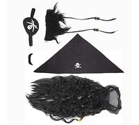 Generic Barba Finta Nera Stile Pirata per Halloween, Set di Finti Autoadesivi Riutilizzabili per il Viso per Bambini e Adulti, Materiale in Tessuto Felpato