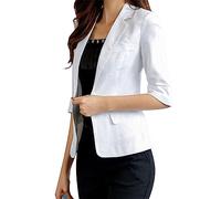 Generic Blazer Elegante Giacchetta Corta Donna Maniche 3/4 Lino Casual Aperta Tinta Unit Lavoro Ufficio Tempo Libero Mezze Stagioni Wh1 XXL