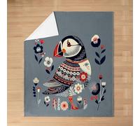 Generic Boho Puffin Flannel Fleece Throw Blanket 40x50 pollici | Morbida e soffice coperta in peluche con pulcinella di mare dell'Oceano Atlantico e un disegno floreale astratto in stile