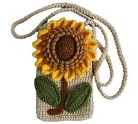 Generic Borsa per telefono a tracolla con girasole dolce, borsa portachiavi e portamonete all'uncinetto in lana da ragazza tessitrice creativa borsa di girasole fatta a mano prodotto finito