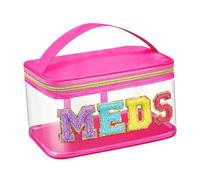 Generic Borsa per Trucchi Trasparente con Manico E Lettera in Ciniglia, Rosa