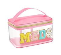 Generic Borsa per Trucchi Trasparente con Manico E Lettera in Ciniglia, Rosa