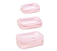 Generic Borsa per Trucco Trasparente 3 Pezzi Custodia Viaggio Trasparente Leggera per Articoli Toeletta Viaggi su Strada Design in Pelle PU Resistente (Rosa Piccolo Medio Grande)