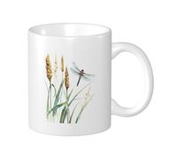 Generic Botanical Set di 1 tazza con stampa libellula foglie acquerello pianta orecchio di grano cottage giallo verde ceramica tè macerazione leggera dispensa Apaartment camera da letto fondo piatto