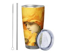 Generic Botanical Tumbler Set di 1 Divertente Fiore Carino Bella Ragazza Pianta Novità Cottage giallo verde Metallo Riutilizzabile No Spill Infrangibile Yard Outdoor Picnic palestra con cannuccia