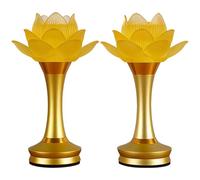 Generic Buddha Decor Light, set di 2 lanterne a LED a forma di loto, altezza 21 cm, bagliore giallo, cristallo, ricaricabile, plug-in, essenziale per altare, regali buddisti