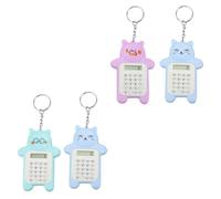 Generic Calcolatrice Mini Orso Portachiavi 4 Pezzi in Plastico Lcd Portatile Funzione Percentuale e Riposizionamento per Studenti e Uso Quotidiano Colore Casuale
