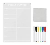 Generic Calendario settimanale da frigorifero cancellabile a secco, in acrilico trasparente, con 6 penne cancellabili colorate, con panni, scatola, note rimovibili, ideale per cucina, ufficio