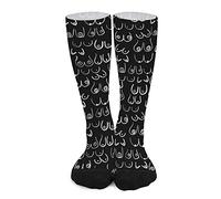 Generic Calze 50Cm Design Di Tette Bianche E Nere Donna Calze Stampate Calzini Invernali Traspirante Calzini Per Gli Sport, Halloween, Regalo