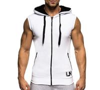 Generic Canotte da uomo senza maniche, maglietta con cappuccio e cerniera completa, con tasca, maglietta con cappuccio, maglietta estiva, Bianco, XL