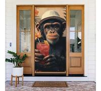 Generic Carino Scimmia Stampa Benvenuto Copertura Della Porta 185 X 90 Cm Vacanza Stagionale Decorazioni Sfondo Per Porta D'ingresso Parete Portico
