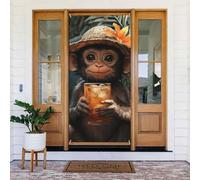 Generic Carino Scimmia Stampa Benvenuto Copertura Della Porta 185 X 90 Cm Vacanza Stagionale Decorazioni Sfondo Per Porta D'ingresso Parete Portico