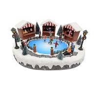 Generic Casa Del Villaggio Natalizio con Pattinaggio sul Ghiaccio in Resina, Musica, Collezione di Parchi Divertimenti, Figure Da Costruzione per La Tavola, R