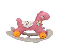 Generic Cavallo Giocattolo per Bambini, Macchina Scorrevole, Simpatico Cartone Animato, Compleanno per la Casa, Scuola Materna, Molteplici Modi (Pony rosa+musica+tavola a dondolo)