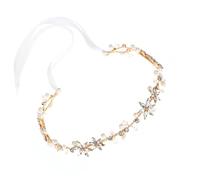 Generic Cintura da Sposa Strass e Perle Fatta a Mano, Cinturino Regolabile in Nastro Satinato Dorato, Accessorio Elegante per Abiti da Matrimonio e Cerimonie
