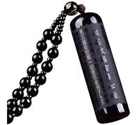 Generic - Collana con ciondolo a forma di cuore in ossidiana naturale, per uomini e donne, gioielli in ossidiana nera con cuore sutra cinese intagliato a mano, design cilindrico moderno, accessorio