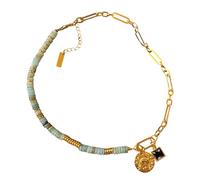 Generic Collana con ciondolo a forma di zodiaco, gioielli con perline in pietra naturale con placcatura in oro 24 carati, design unico per le donne
