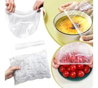 Generic Confezione da 100 sacchetti termoretraibili per conservare gli alimenti, coperchi trasparenti per alimenti, coperture per ciotole con elastico, in polietilene, adatti per quasi tutti i