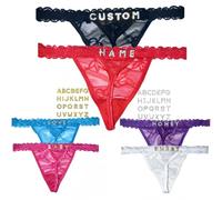 Generic Confezione da 2 infradito con strass personalizzati con nome personalizzato, lettere dorate lucide cucite a mano, biancheria intima personalizzata di lusso, taglia unica, femminile, perizoma