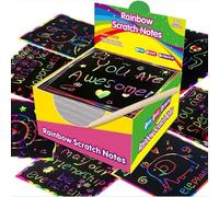 Generic Confezione da 50 foglietti magici da grattare, mini note artistiche arcobaleno da grattare, fai da te fatte a mano, forniture per feste di compleanno, Halloween