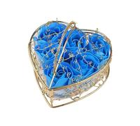 Generic Contenitore per Sapone con Bouquet Artificiali, Sapone Profumato con Rose Artificiali in Scatola a Forma di Cuore, Elegante Decorazione, Blu