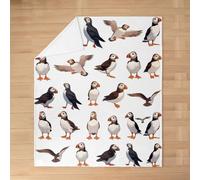 Generic Coperta in flanella Kawaii Puffins, misura singola 60x80 pollici, | Morbida e soffice coperta in flanella con un divertente disegno di pulcinella di mare kawaii, accogliente stile cottage core
