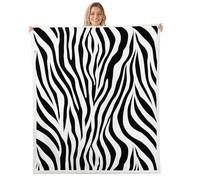 Generic Coperta in morbido peluche con stampa zebrata, a righe bianche e | Moderna coperta in pile sherpa con stampa di animali selvatici e classico decoro geometrico a righe zebrate bianche e nere,