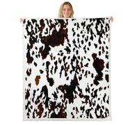 Generic Coperta in pile di pelle bovina stile western, matrimoniale, | Calda e soffice coperta sherpa con stampa effetto pelle di mucca ad acquerello, stile bohémien vintage con animali da