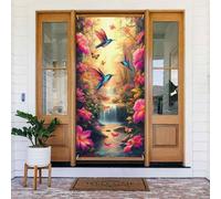 Generic Copertura per porta di benvenuto con stampa di uccelli, farfalle e fiori, 185 x 90 cm, decorazione stagionale per porta d'ingresso, portico