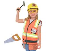 Generic Costume da operaio edile: set di 5 pezzi per bambini piccoli, include gilet con cintura per attrezzi, casco, occhiali, ed etichetta con il nome