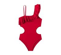 Generic Costumi da Bagno per Ragazze di 7-8 Anni, Rosso, Monospalla con Volant, Solido, Modellante, Nylon 50%, Spandex 50%, Senza Maniche, Aderente, Estate, Pull On, 1 Count, EU 146