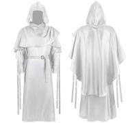 Generic Costumi di Halloween da uomo, 3 pezzi, mantello medievale rinascimentale con cappuccio, tunica, camicie, cintura, set di abbigliamento per cosplay, per adulti, per Halloween (bianco, M)