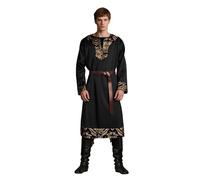 Generic Costumi di Halloween da uomo, tunica vichinga, abito medievale, rinascimentale, ricamato, cavaliere, cosplay, guerriero, costume da larpo, per adulti, Halloween (nero, XL)