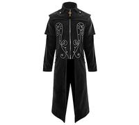 Generic Costumi di Halloween Per Gli Uomini Vintage Medievale Gotico Stand Collare Lungo Ricamato Cappotto con Croce Cerniera Carnevale, Nero, X-Large