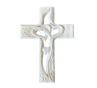 Generic Croce in Legno Intagliato con Cuori Cavi Intrecciati, Amore Sacro, per La Tavola Della Casa di Famiglia, per La Festa Della Mamma, Grande bianco