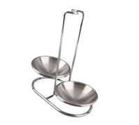 Generic Cucchiaio in Acciaio Inossidabile Poggiatesta, Portafoglio Porta Cucchiaio Utensili da per la Zuppa Verticale a Mestolo per il Ristorante per la Casa (Argento con 2 piastre)