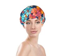 Generic Cuffia da doccia colorata con stampa floreale, impermeabile e riutilizzabile, per capelli da donna, doppio strato, elastico, protezione per capelli