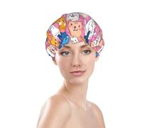 Generic Cuffia da doccia con stampa di animali carini, impermeabile e riutilizzabile, per capelli da donna, cappello da doccia elastico a doppio strato