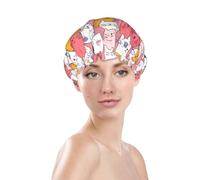 Generic Cuffia da doccia con stampa di animali carini, impermeabile e riutilizzabile, per capelli da donna, cappello da doccia elastico a doppio strato