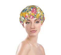 Generic Cuffia da doccia con stampa di fiori gialli, impermeabile e riutilizzabile, per capelli da donna, cappello da doccia elastico a doppio strato