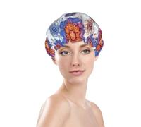 Generic Cuffia da doccia con stampa di fiori mandala, impermeabile, riutilizzabile, per capelli da donna, doppio strato, elastico, protezione per capelli