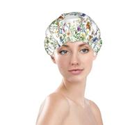 Generic Cuffia da doccia con stampa floreale e farfalla, impermeabile e riutilizzabile, per capelli da donna, doppio strato, elastico, protezione per capelli